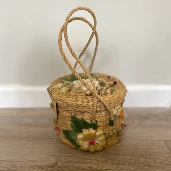 HANDMADE Basket Bag with Floral Pattern - Picture 6 of 11